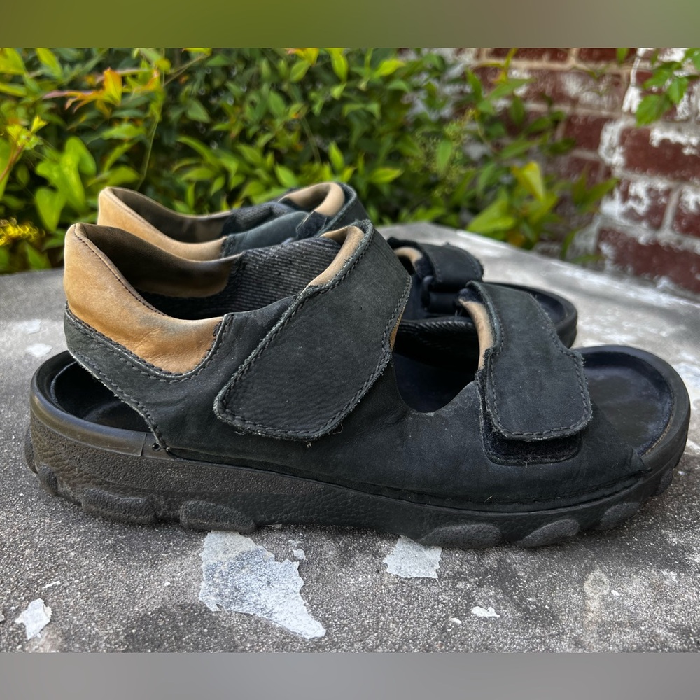BIRKENSTOCK Tatami Black/Tan Leather Sandal Double Adj Strap Mens US 10 Germany